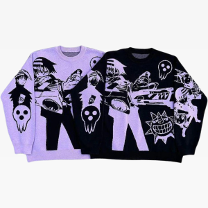 Y2K Soul Eater Sweater: Cozy Grunge Aesthetic Top for Cute and Comfy Outfits