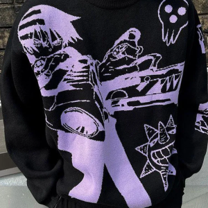 Y2K Soul Eater Sweater: Cozy Grunge Aesthetic Top for Cute and Comfy Outfits