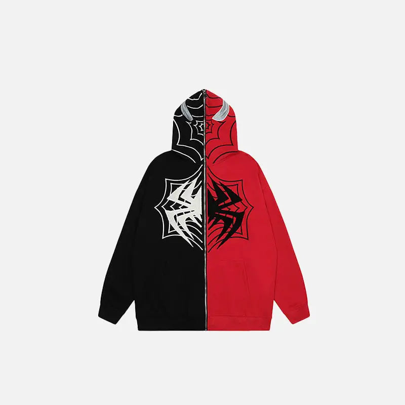 Y2K Spider Embroidery Zip-Up Hoodie for Grunge Aesthetic and Coquette Style