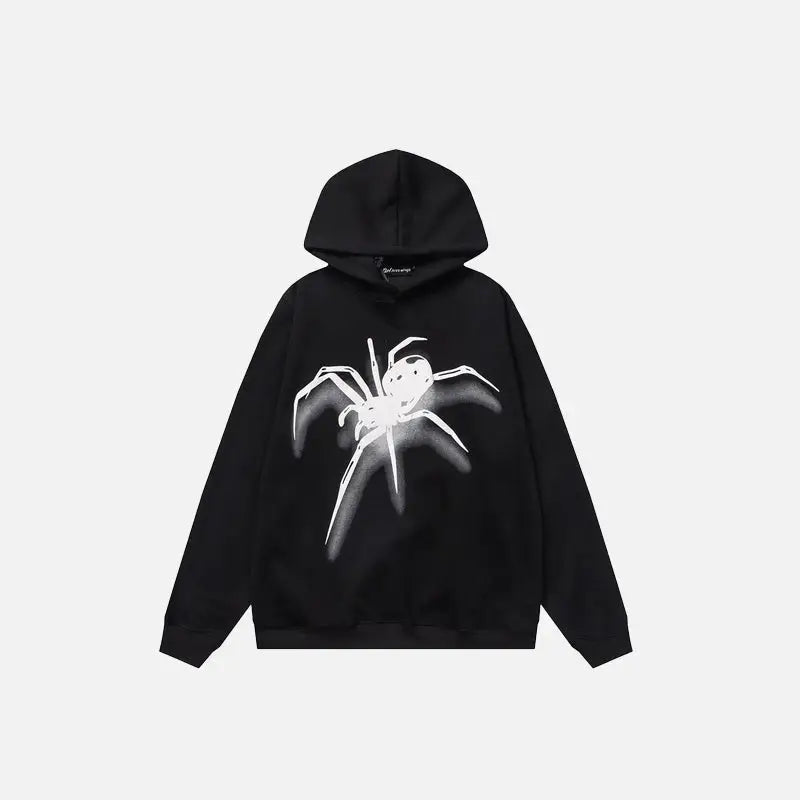 Y2K Spider Graphic Print Hoodie - Trendy Grunge Aesthetic Pullover for Unique Style