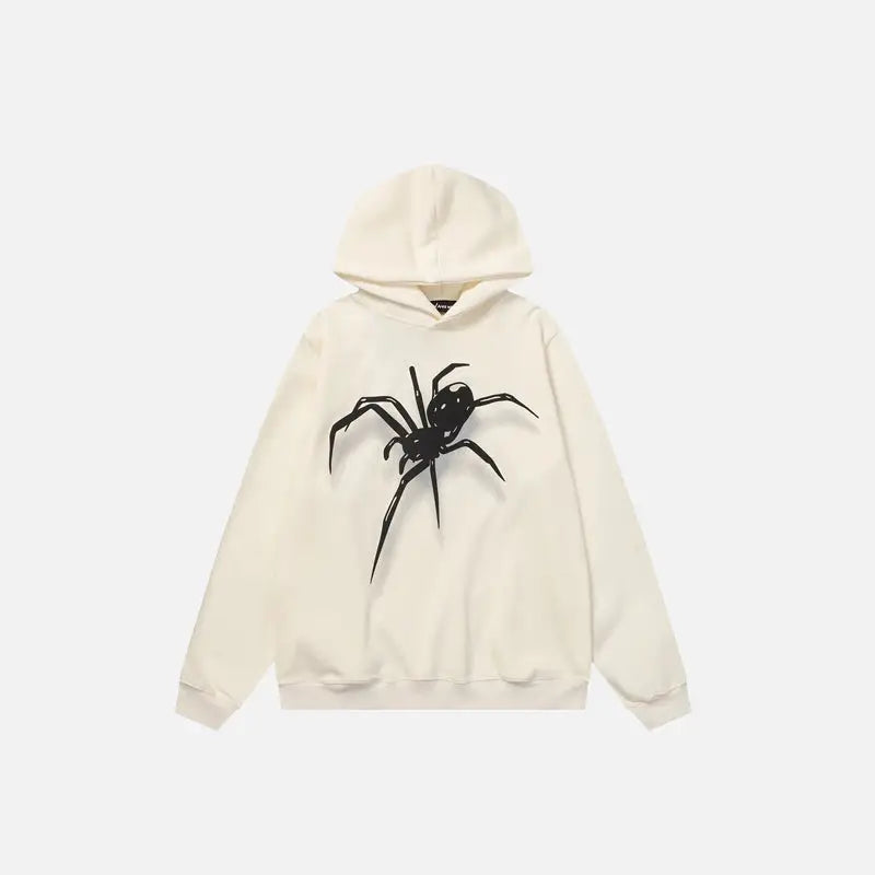 Y2K Spider Graphic Print Hoodie - Trendy Grunge Aesthetic Pullover for Unique Style