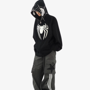 Y2K Spider Hoodie: Embrace Grunge Aesthetic with a Cozy, Cute Top for Y2K Fashion Lovers