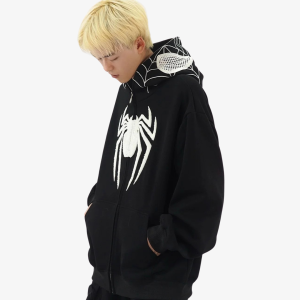 Y2K Spider Hoodie: Embrace Grunge Aesthetic with a Cozy, Cute Top for Y2K Fashion Lovers