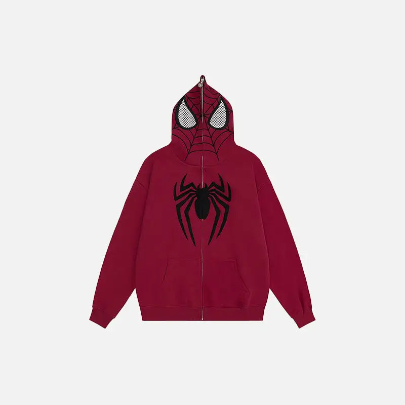 Y2K Spider Mask Zip-Up Hoodie for Edgy Grunge Aesthetic and Cozy Style