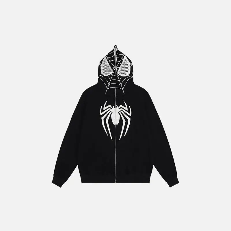 Y2K Spider Mask Zip-Up Hoodie for Edgy Grunge Aesthetic and Cozy Style