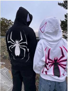 Y2K Spider Print Hoodie - Trendy Grunge Aesthetic Top for Unique Y2K Outfits