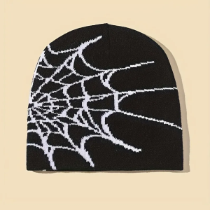 Y2K Spider Web Beanie - Cute Grunge Aesthetic Accessory for Cozy Fall Outfits