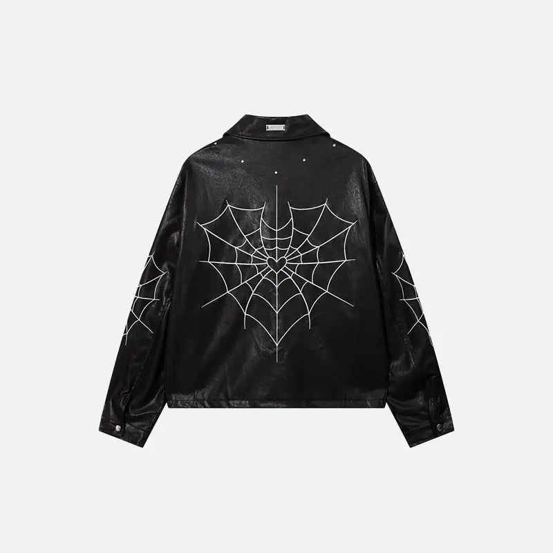 Y2K Spider Web Grunge Motorcycle Jacket - Edgy Y2K Aesthetic Outerwear for Bold Style