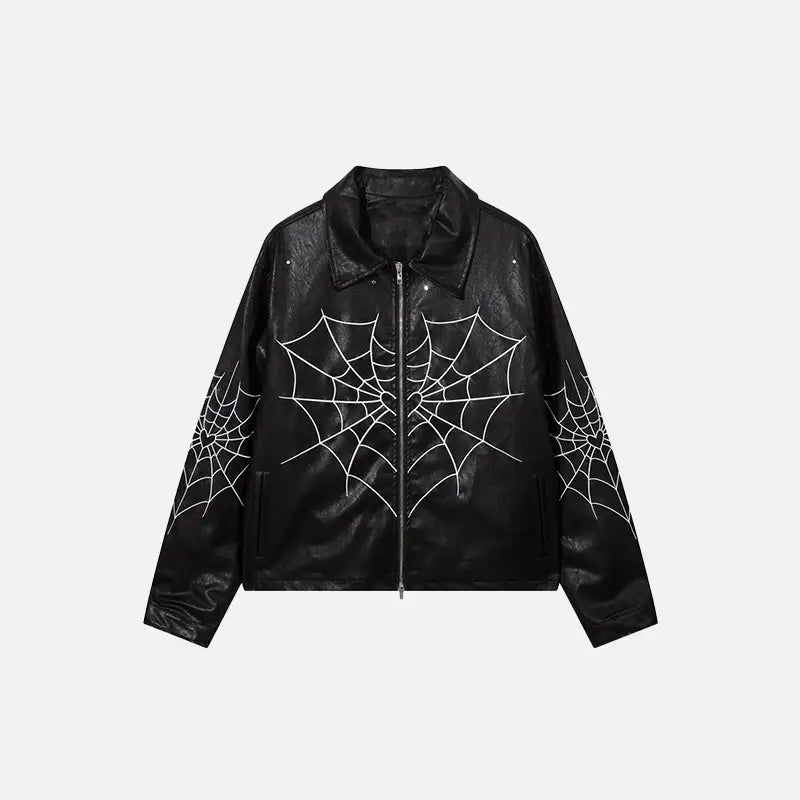 Y2K Spider Web Grunge Motorcycle Jacket - Edgy Y2K Aesthetic Outerwear for Bold Style