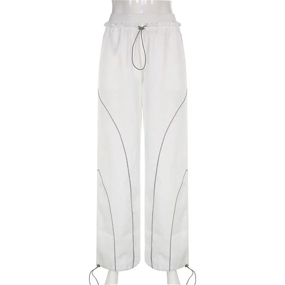 Y2K Sport Pants in White with Reflective Stripes for Trendy Aesthetic Outfits