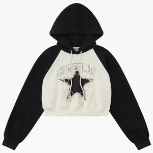 Y2K Star Cropped Hoodie - Trendy Grunge Aesthetic Top for Cute Outfits and Comfy Style