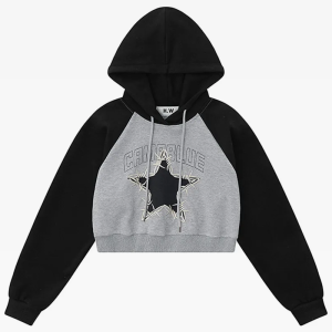 Y2K Star Cropped Hoodie - Trendy Grunge Aesthetic Top for Cute Outfits and Comfy Style