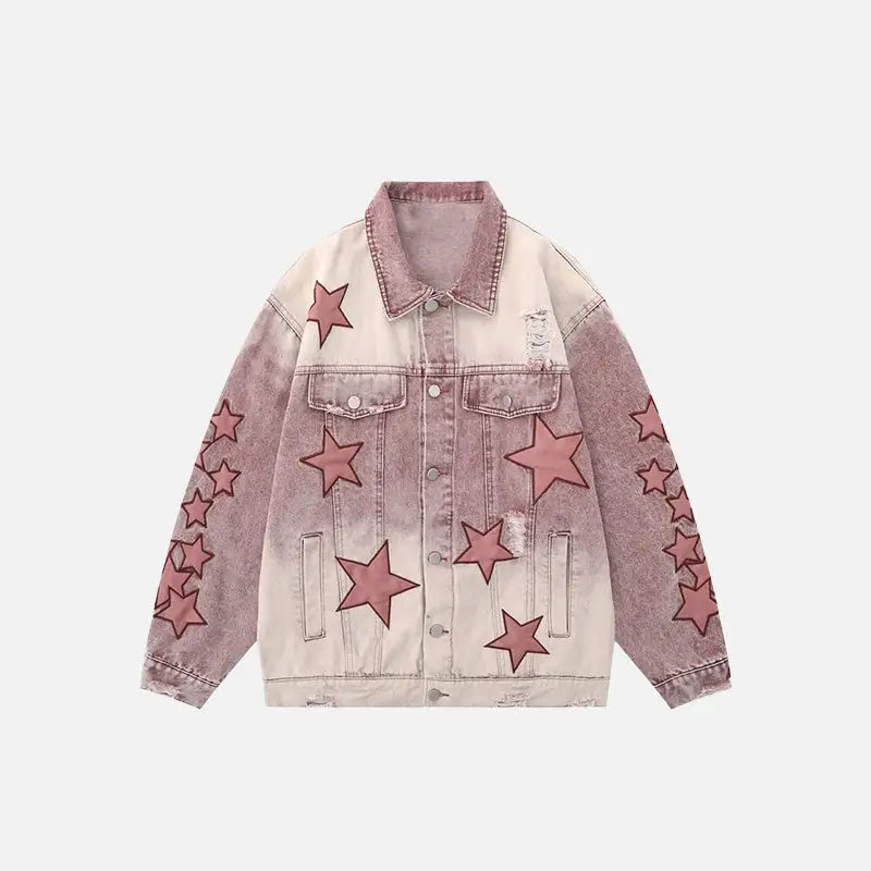 Y2K Star Embroidery Denim Jacket - Trendy Grunge Aesthetic Outerwear for Stylish Looks