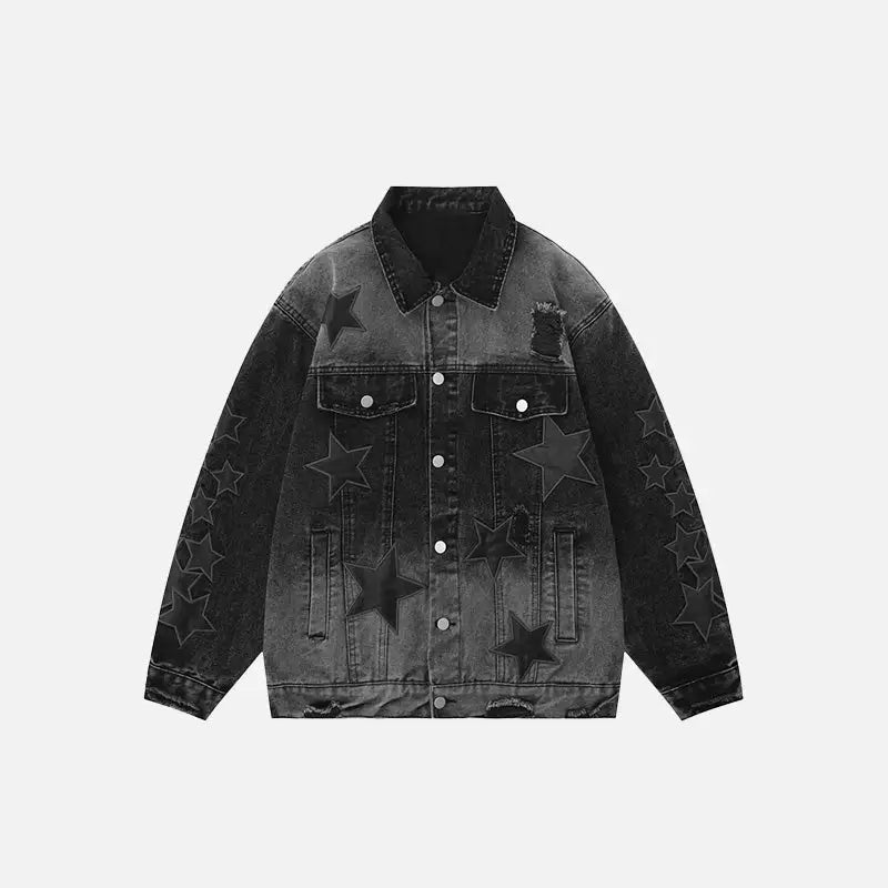 Y2K Star Embroidery Denim Jacket - Trendy Grunge Aesthetic Outerwear for Stylish Looks