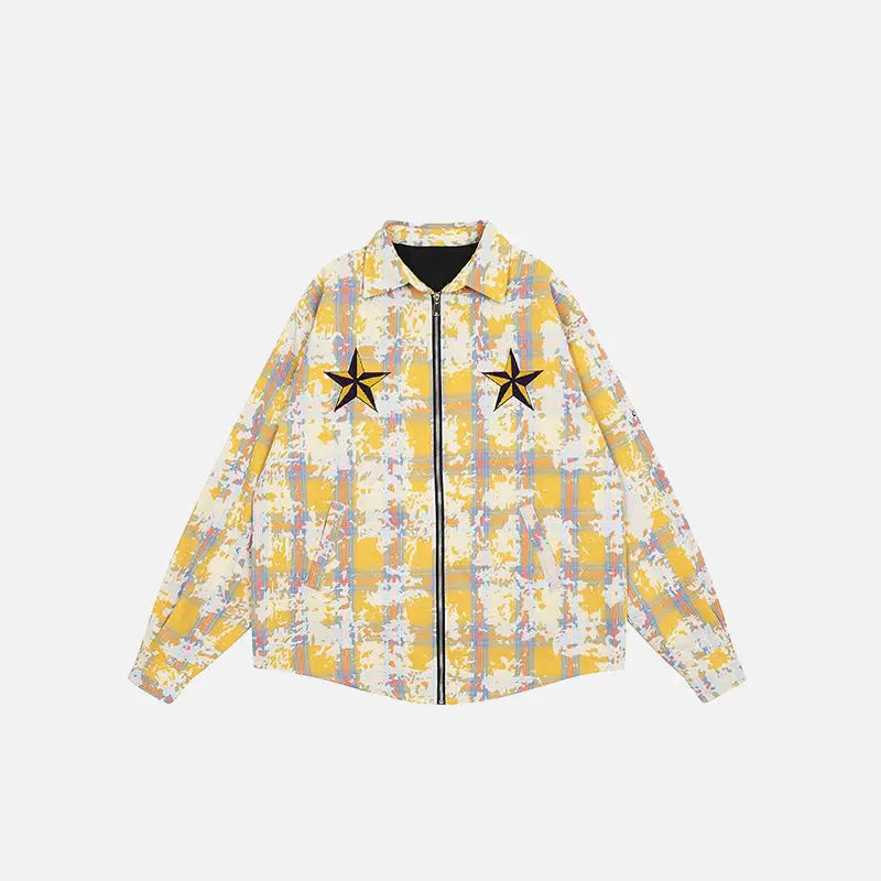 Y2K Star Embroidery Zip-Up Jacket - Trendy Y2K Aesthetic Outerwear for Stylish Looks