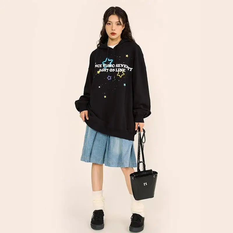 Y2K Star Graphic Oversized Hoodie - Trendy Grunge Aesthetic for Ultimate Comfort