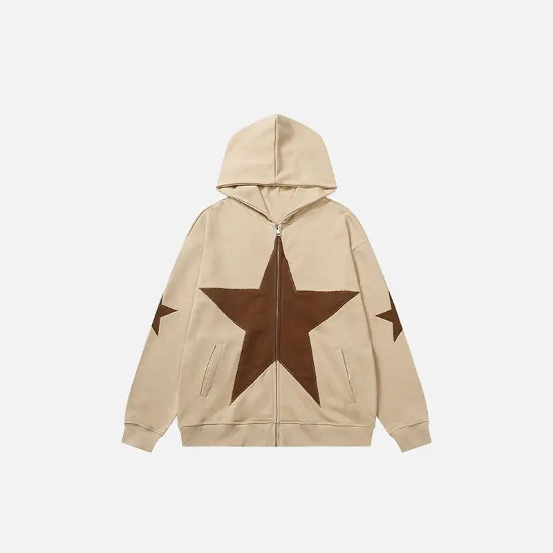 Y2K Star Graphic Patch Hoodie - Trendy Vintage Aesthetic for Stylish Outfits