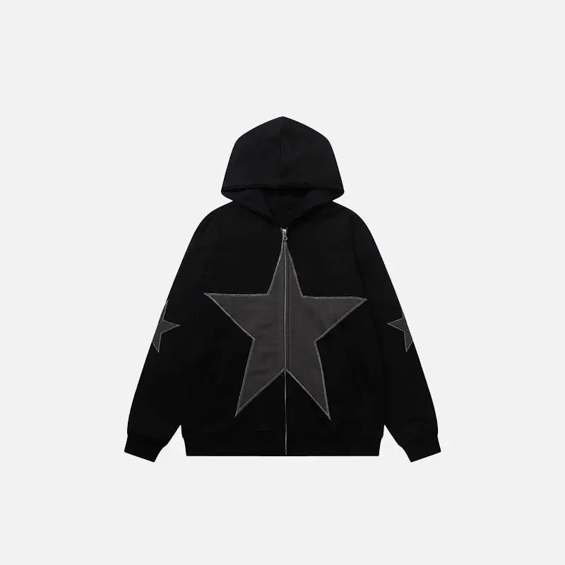 Y2K Star Graphic Patch Hoodie - Trendy Vintage Aesthetic for Stylish Outfits