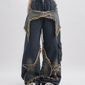 Y2K Star Jeans: Trendy Grunge Aesthetic Denim for a Chic Retro Look