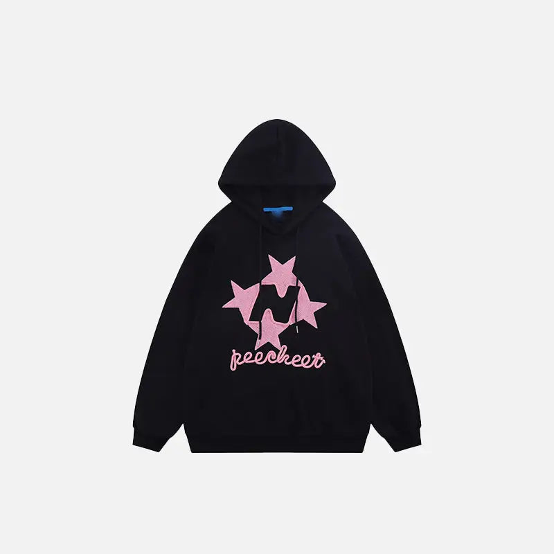 Y2K Star Letters Embroidered Hoodie - Trendy Grunge Aesthetic Pullover for Stylish Outfits