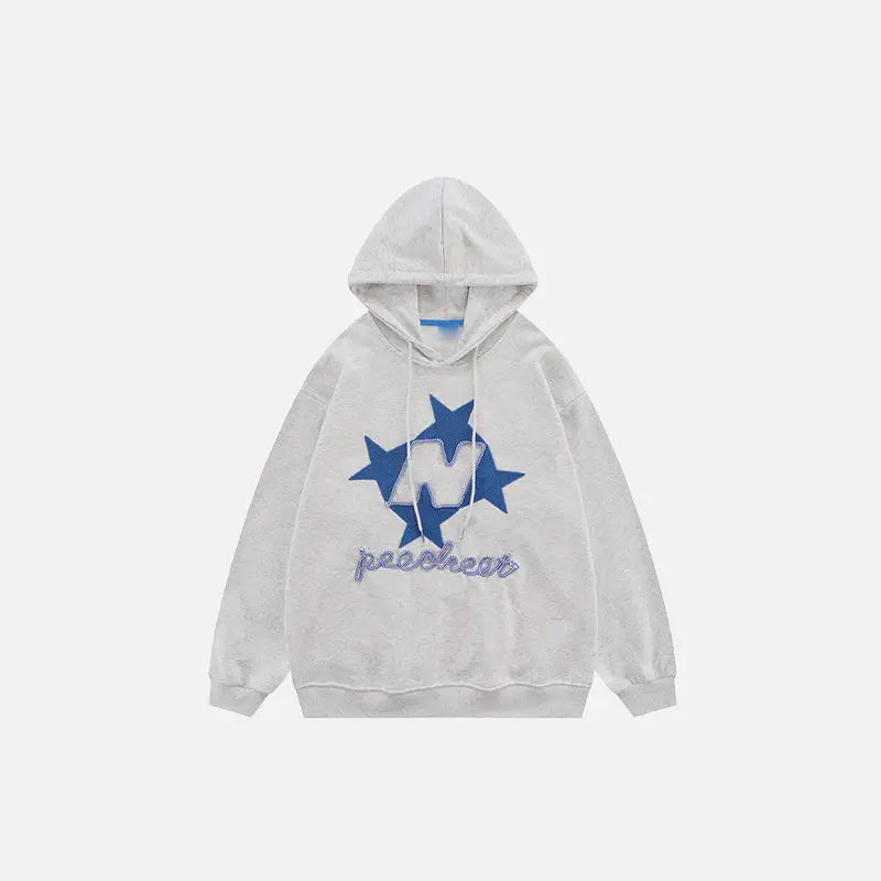 Y2K Star Letters Embroidered Hoodie - Trendy Grunge Aesthetic Pullover for Stylish Outfits