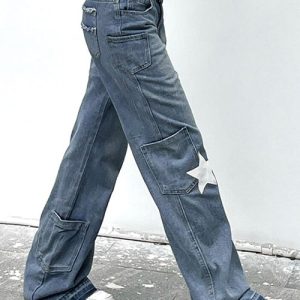 Y2K Star Pants Jeans - Trendy Grunge Style with Aesthetic Appeal for Unique Outfits