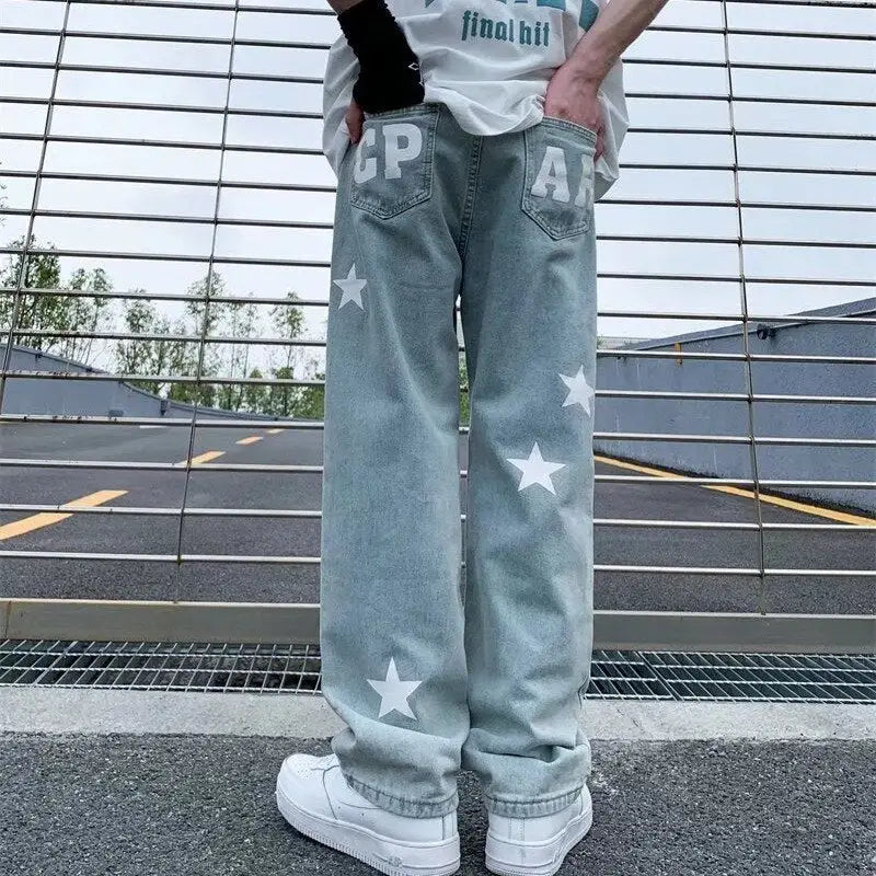 Y2K Star Print Jean Style for a Trendy Aesthetic Look in Y2K Fashion