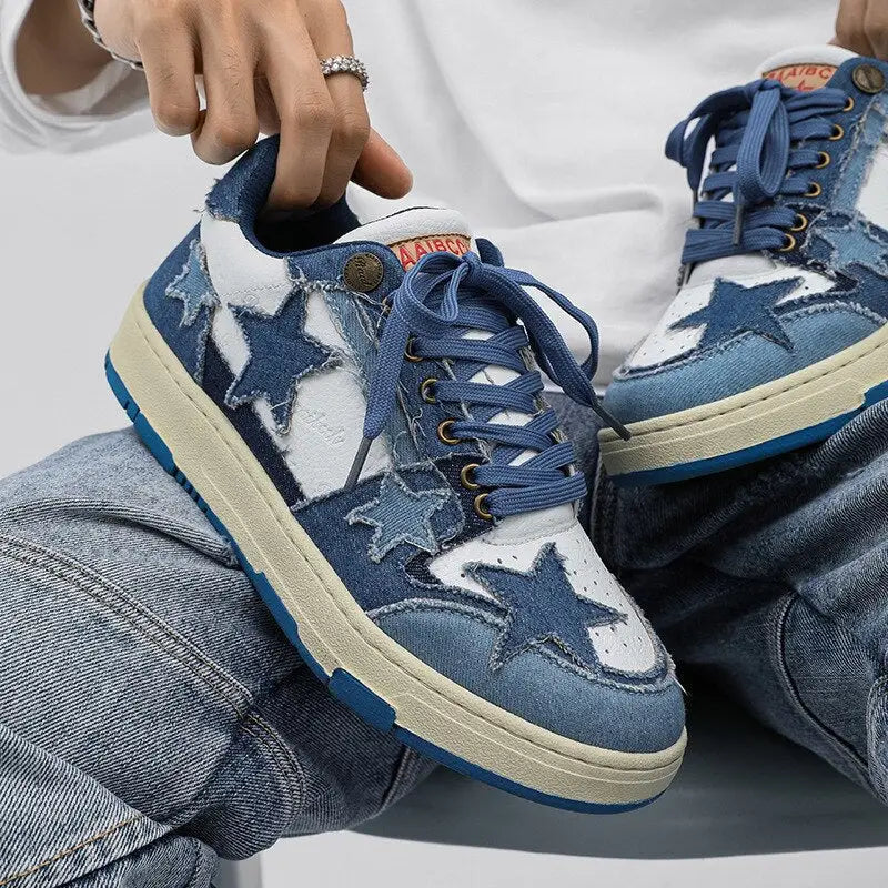 Y2K Star Sneakers: Trendy Blue Star Shoes for a Chic Y2K Aesthetic Look