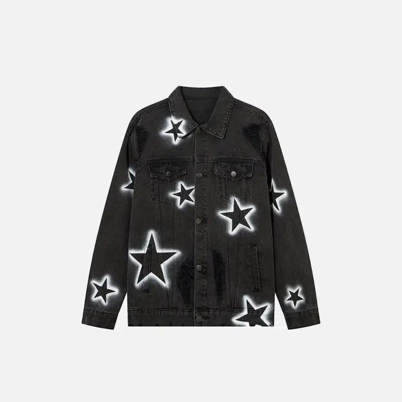 Y2K Star Washed Denim Jacket - Vintage-Inspired Grunge Aesthetic Outerwear for Trendy Looks