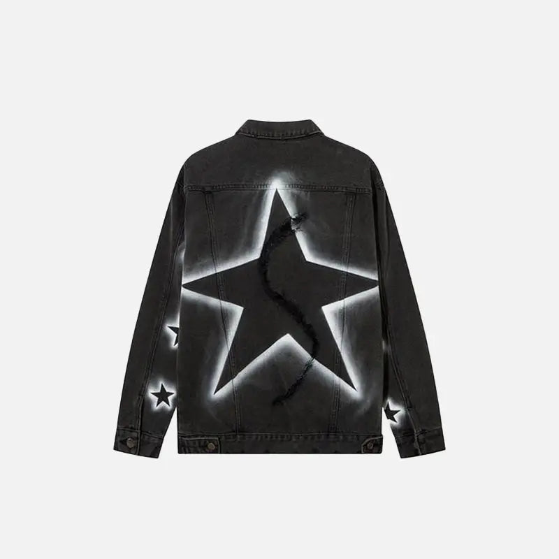 Y2K Star Washed Denim Jacket - Vintage-Inspired Grunge Aesthetic Outerwear for Trendy Looks