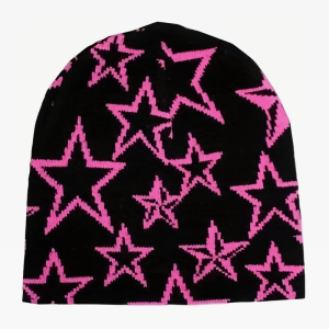 Y2K Stars Beanie: Trendy Coquette Aesthetic Accessory for Cute Outfits and Grunge Style