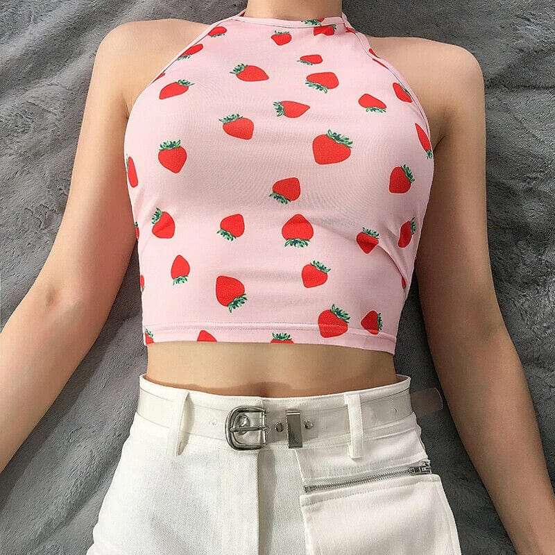 Y2K Strawberry Crop Top - Cute Y2K Fashion for Coquette and Grunge Aesthetic Lovers