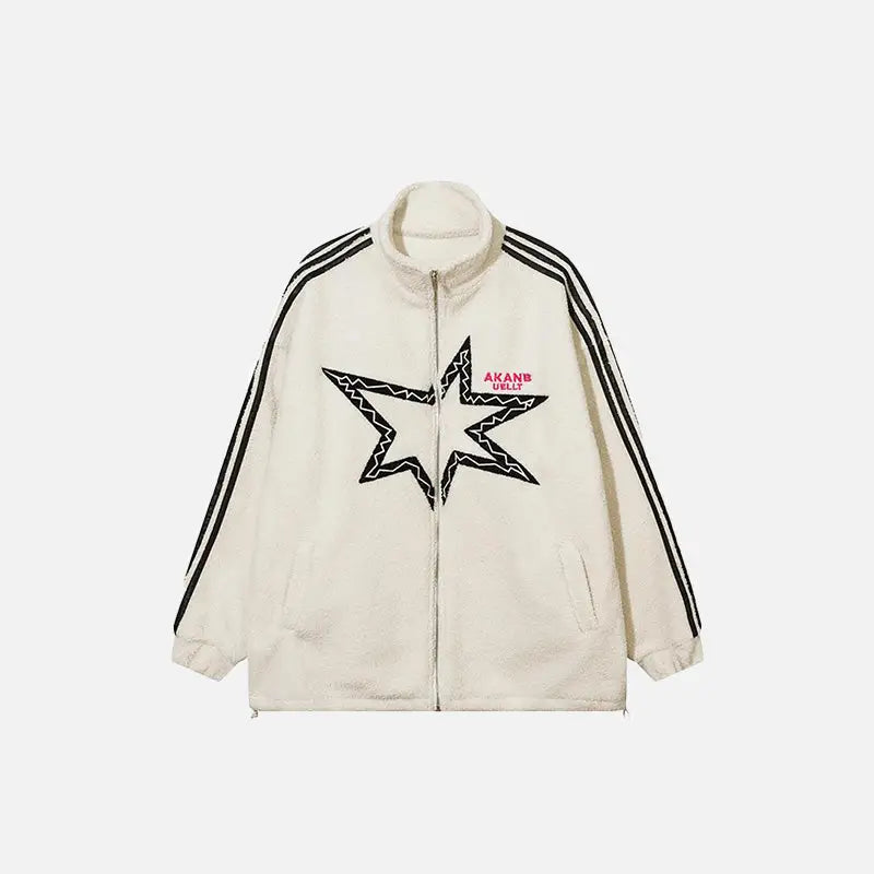 Y2K Striped Fleece Stars Jacket - Cozy Retro Aesthetic Outerwear for Trendy Looks