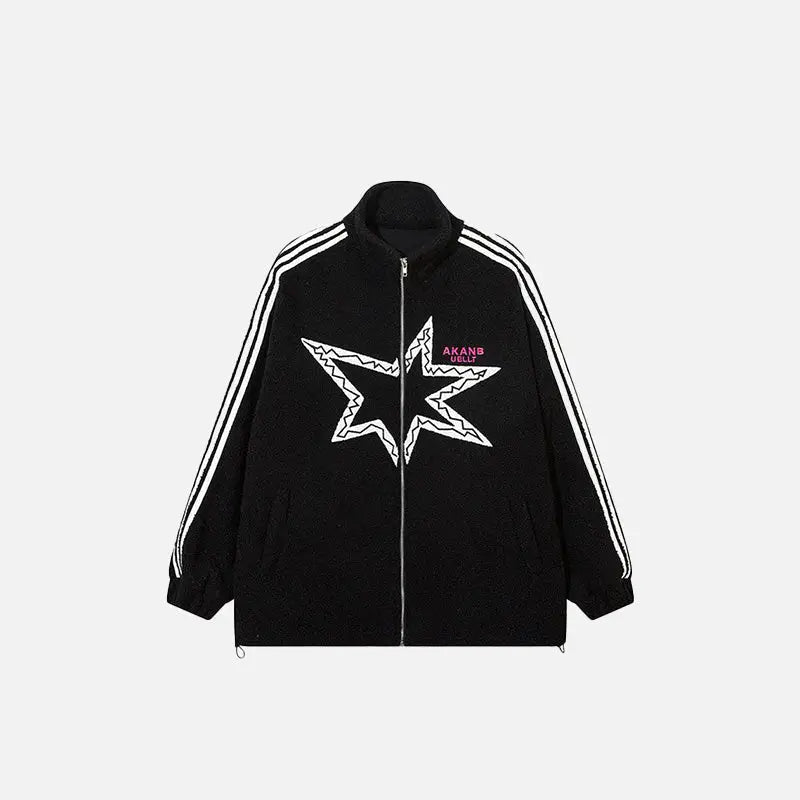 Y2K Striped Fleece Stars Jacket - Cozy Retro Aesthetic Outerwear for Trendy Looks