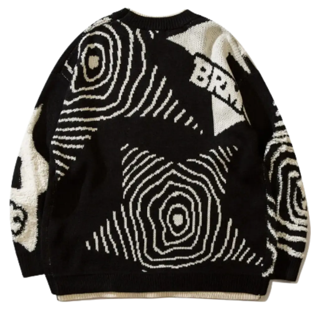 Y2K Striped Star Heavy 400gsm Black Sweater - Cozy Grunge Aesthetic Top