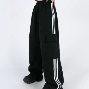 Y2K Striped Sweatpants for Comfy Aesthetic Outfits - Retro Grunge Style Essentials