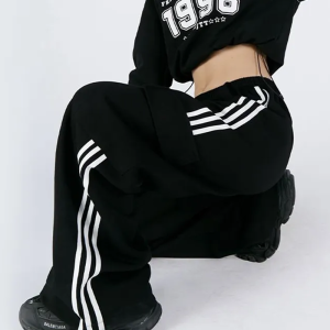 Y2K Striped Sweatpants for Comfy Aesthetic Outfits - Retro Grunge Style Essentials