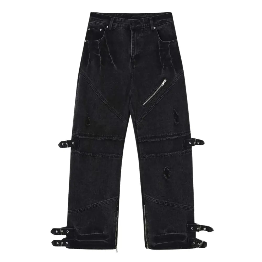 Y2K Style Black Distressed Baggy Jeans for a Trendy Grunge Aesthetic Look