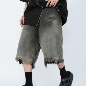 Y2K Style Men's Black Cargo Jorts - Trendy Grunge Aesthetic Shorts for Casual Outfits