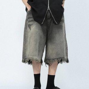 Y2K Style Men's Black Cargo Jorts - Trendy Grunge Aesthetic Shorts for Casual Outfits