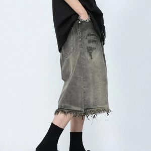 Y2K Style Men's Black Cargo Jorts - Trendy Grunge Aesthetic Shorts for Casual Outfits