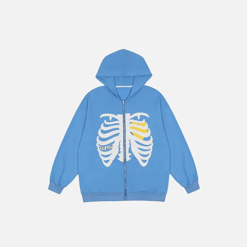 Y2K Thoracic Skeleton Zip-Up Hoodie for Grunge Aesthetic and Cute Outfits