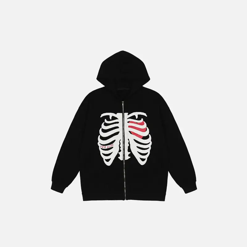 Y2K Thoracic Skeleton Zip-Up Hoodie for Grunge Aesthetic and Cute Outfits