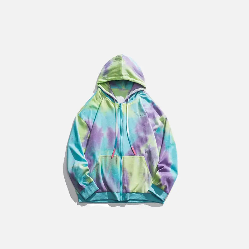 Y2K Tie Dye Zip-Up Hoodie: Trendy Grunge Aesthetic for Cozy, Stylish Outfits