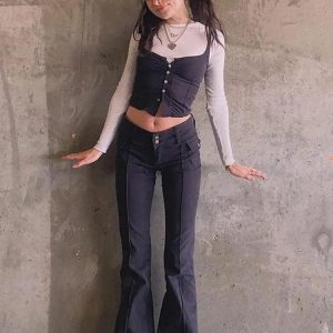 Y2K Vintage Flare Pants for Trendy Aesthetic Outfits - Retro Grunge Style Fashion