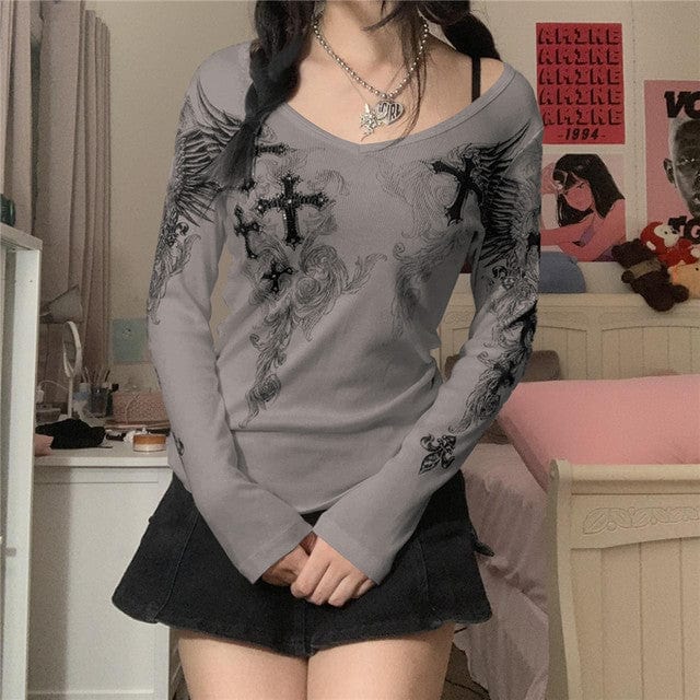 Y2K Women's Long Sleeve Tees - Vintage Aesthetic Tops for Coquette and Grunge Styles