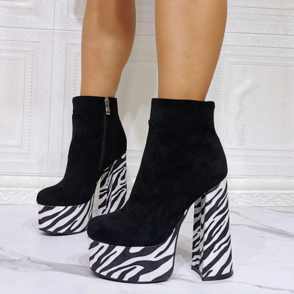 Y2K Zebra Platform Boots for Bold Aesthetic Outfits and Grunge Style Looks