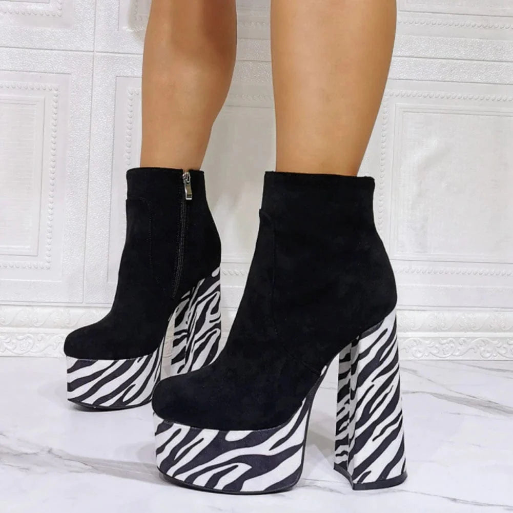 Zebra Platform Y2K Boots for Bold Grunge Aesthetic and Retro Y2K Fashion Lovers