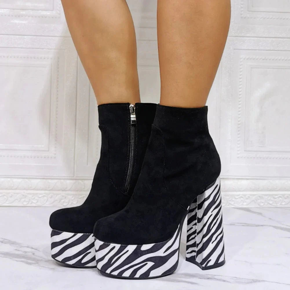 Zebra Platform Y2K Boots for Bold Grunge Aesthetic and Retro Y2K Fashion Lovers